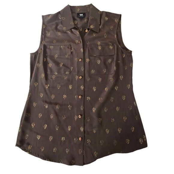 W by Worth Womens Brown Gold Sleeveless Silk Blouse Size 8 - Picture 5 of 12